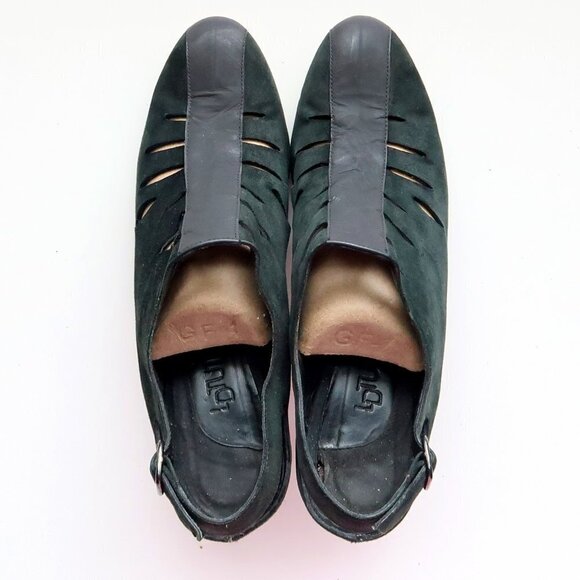 LD Tuttle Dark Green Suede Leather Slingback Heels Pumps Sandals Italian Shoes - Picture 4 of 16